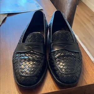 Cole Haan Black Woven Leather Penny Loafers